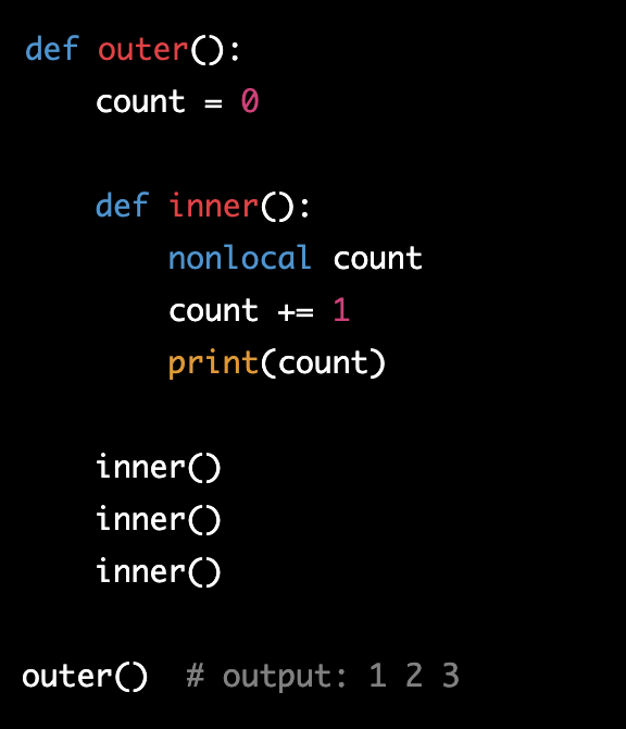 nonlocal keyword example using count